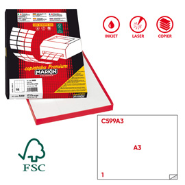 Etichette adesive C/599 - in carta - permanenti - 420 x 297 mm - 1 et/fg - 100 fogli - bianco - Markin