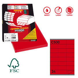 Etichette adesive C/500 - in carta - permanenti - 70 x 36 mm - 24 et/fg - 100 fogli - rosso - Markin
