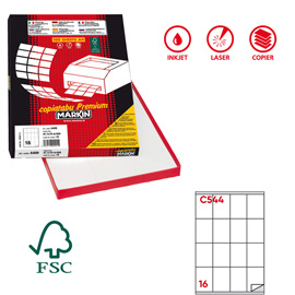 Etichette adesive C/544 - in carta - permanenti - 72 x 53 mm - 16 et/fg - 100 fogli - bianco - Markin