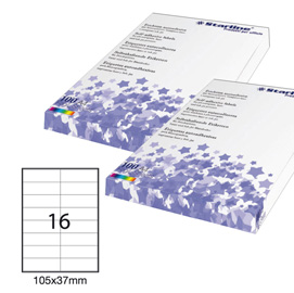 Etichette adesive - in carta - permanenti - 105 x 37 mm - 16 et/fg - 100 fogli - bianco - Starline