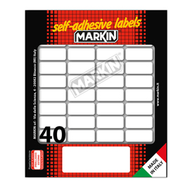 Etichette adesive - in carta - permanenti - 28 x 12 mm - 40 et/fg - 10 fogli - bianco - Markin