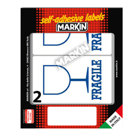 Etichette adesive fragile - in carta - permanenti - 115 x 70 mm - 2 et/fg - 10 fogli - bianco - Markin