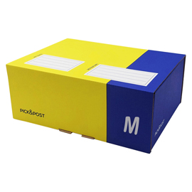 Scatola automontante per ecommerce PICKPost - M - 36 x 24 x 12 cm - giallo/blu - Blasetti