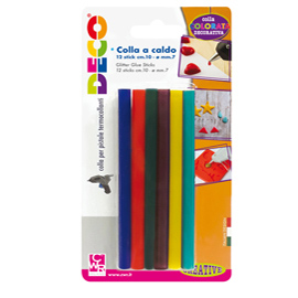 Colle stick per pistole mini - colori assortiti - D 7 mm - lunghezza 10 cm - Deco - conf. 12 pezzi