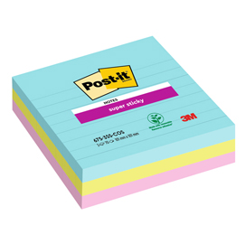 Blocco Post it  Super Sticky - 675-3SS-COS - a righe - 101 x 101 mm - colori Cosmic - 70 fogli - Post it  - conf. 3 pezzi