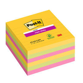 Blocco Post it  Super Sticky - 675-6SS-CARN - a righe - 101 x 101 mm - colori Carnival - 90 fogli - Post it  - conf. 6 pezzi