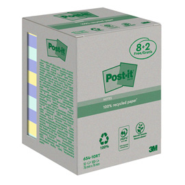 Blocco foglietti Post-it  - 654-RCP10 - 76 x 76 mm - carta riciclata - colori pastel - 100 fogli - Post-it  - conf. 10 pezzi