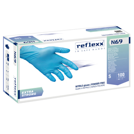 Guanti in nitrile extra strong N69 - senza polvere - taglia S - azzurro - Reflexx - conf. 100 pezzi