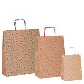 Shopper natale - 36 x 12 x 41 cm - carta kraft - fantasia stelline - colori assortiti - Sadoch