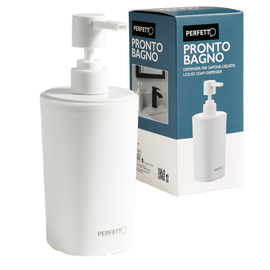 Dispenser sapone liquido Pronto Bagno - diametro 8 cm - 450 ml - PPL - bianco - Perfetto