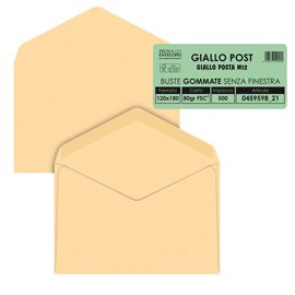 Busta Giallo Postale - gommata - 12 x 18 cm - 80 gr - carta riciclata FSC  - giallo - Pigna - conf. 500 pezzi