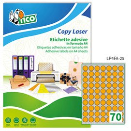 Etichette adesive tonde LP4F - in carta - con margini - permanenti - diametro 25 mm - 70 et/fg - 70 fogli - arancio fluo - Tico