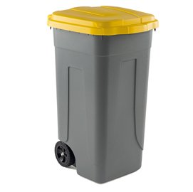 Bidone mobile - con chiusura a clip - 49x54x85 cm - 100 L - grigio/giallo - Mobil Plastic