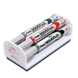 Marcatori Maxiflo + cancellino - punta conica 4 mm - colori assortiti - Pentel - set 4 + 1 pezzi