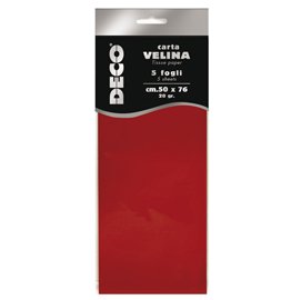 Carta velina - 20 gr - 50 x 76 cm - rosso - Deco - busta 5 fogli