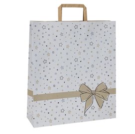 Shoppers - maniglie piattina - 22 x 10 x 29 cm - carta kraft - stars bianco - Mainetti Bags - conf. 25 pezzi