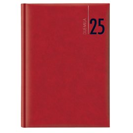 Agenda giornaliera 2025 - copertina in carta imbottita - 17 x 24 cm - rosso