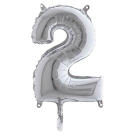 Palloncino - numero 2 - H 36 cm - mylar - argento - Big party