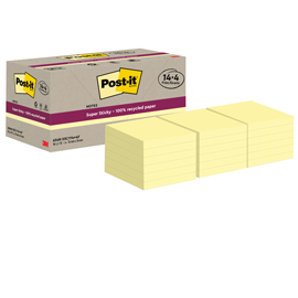 Blocco foglietti Post it  SuperSticky Green - 654R-SSCY14+4 - 76 x 76 mm - carta riciclata - giallo Canary - 70 fogli - Post it  - conf. 18 blocchi