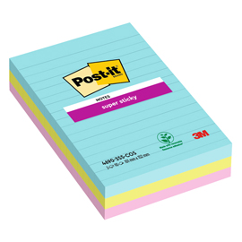 Blocco Post it  Super Sticky - 4690-SS3COS - a righe - 101 x 152 mm - colori Cosmic - 90 fogli - Post it  - conf. 3 pezzi