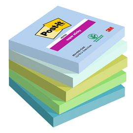 Blocco Post it  Super Sticky - 654-5SS-OAS - 76 x 76 mm - colori Oasis -  90 fogli - Post it  - conf. 5 pezzi