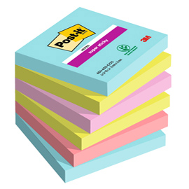 Blocco Post it  Super Sticky - 654-6SS-COS - 76 x 76 mm - colori Cosmic - 90 fogli - Post it  - conf. 6 pezzi