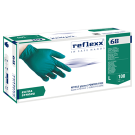 Guanti in nitrile R68 - senza polvere - taglia L - verde - Reflexx - conf. 100 pezzi