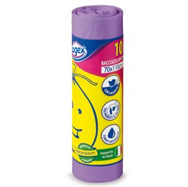 Sacchi per immondizia - 70x110 cm - 120 L - 16 micron - viola - Logex Professional - rotolo da 10 sacchetti