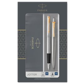 Gift Set DUO - Jotter stainless steel GT sfera + stilografica - punta media - Parker