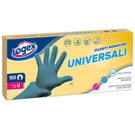 Guanti - polietilene clorurato anallergico - riciclabile - taglia universale - azzurrro - Logex Professional - scatola 100 pezzi