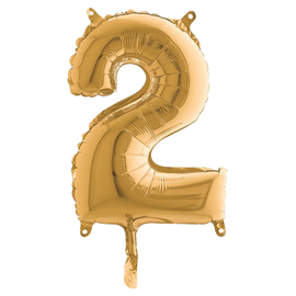 Palloncino - numero 2 - H 36 cm - mylar - oro - Big party