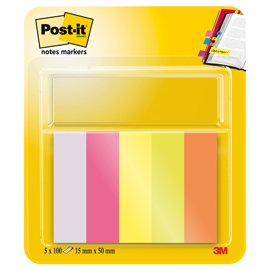 Segnapagina Post it® in carta - 670-5 - 15 x 50 mm - 5 colori Neon - Post it® - conf. 500 pezzi