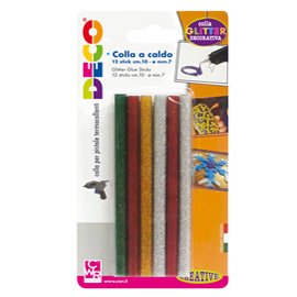 Colle stick per pistole mini -  glitter assortiti - ø 7mm - lunghezza 10 cm - Deco - conf. 12 pezzi