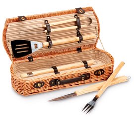 Set barbecue 5 attrezzi - valigetta di vimini - 13 x 26 x 61 cm - Garden Friend