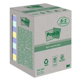 Blocco foglietti Post-it® - 654-RCP10 - 76 x 76 mm - carta riciclata - colori pastel - 100 fogli - Post-it® - conf. 10 pezzi