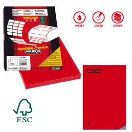 Etichette adesive C/503 - in carta - permanenti - 210 x 297 mm - 1 et/fg - 100 fogli - rosso - Markin