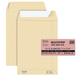 Busta a sacco Multi Strip - strip adesivo - 23 x 33 cm - 100 gr - carta riciclata FSC® - avana - Pigna - conf. 500 pezzi