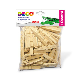 Mezze mollette legno - 72mm - DECO - sacchetto 100 pezzi