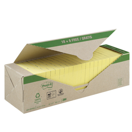 Blocco Post it® - 654-RYP24 - 76 x 76 mm - carta riciclata - giallo - 100 fogli - Post it® - conf. 24 blocchi