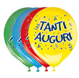 Palloncini in lattice - Ø 30 cm - con stampa "Tanti Auguri" - Big Party - busta 20 pezzi