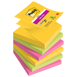 Blocco foglietti Super Sticky Z-Notes - R330-6SS-CARN - 76 x 76 mm - colori asssortiti - 90 fogli - Post-it® - conf. 6 pezzi