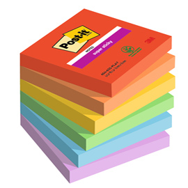 Blocco Post it® Super Sticky - 654-6SS-PLAY - 76 x 76 mm - colori Playful - 90 fogli - Post it® - conf. 6 pezzi