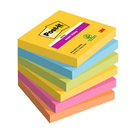 Blocco Post it® Super Sticky - 654-6SS-CARN - 76 x 76 mm - colori Carnival - 90 fogli - Post it® - conf- 6 pezzi