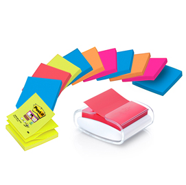 Dispenser Pro Post-it® Super Sticky Z Notes - PRO-W-12SSCOL-R330 - 76 x 76 mm - colori assortiti - 12 ricariche di foglietti incluse