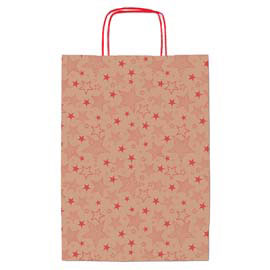 Shopper natale - 26 x 12 x 36 cm - carta kraft - fantasia stelline - rosso - Sadoch