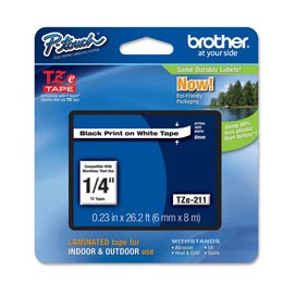 Brother - Nastro - Nero/Bianco - TZE211 - 6mm x 8mt