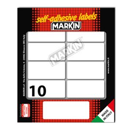 Etichette adesive - in carta - permanenti - 58 x 27 mm - 10 et/fg - 10 fogli - bianco - Markin