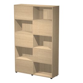 Libreria alta Tetris - 5  ripiani - ante scorrevoli - 120 x 35 x 191 cm - rovere/rovere - Artexport