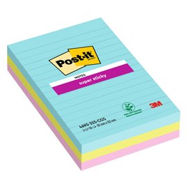 Blocco Post it® Super Sticky - 4690-SS3COS - a righe - 101 x 152 mm - colori Cosmic - 90 fogli - Post it® - conf. 3 pezzi