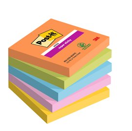 Blocco Post it® Super Sticky - 654-5SS-BOOS - 76 x 76 mm - colori Boost - 90 fogli - Post it® - conf. 5 pezzi